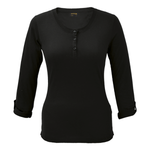 145g Henley Long Sleeve T-Shirt Ladies – Black, 3XL – Corpmerch