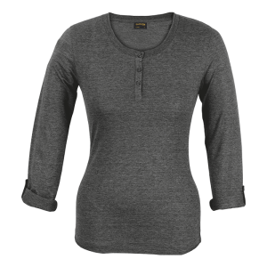 145g Henley Long Sleeve T-Shirt Ladies – Charcoal Melange, XL – Corpmerch